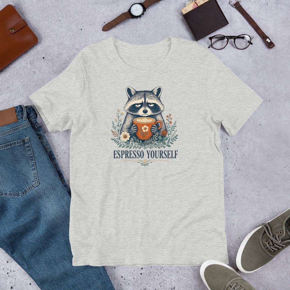 Espresso Yourself - Funny Raccoon Coffee T-Shirt