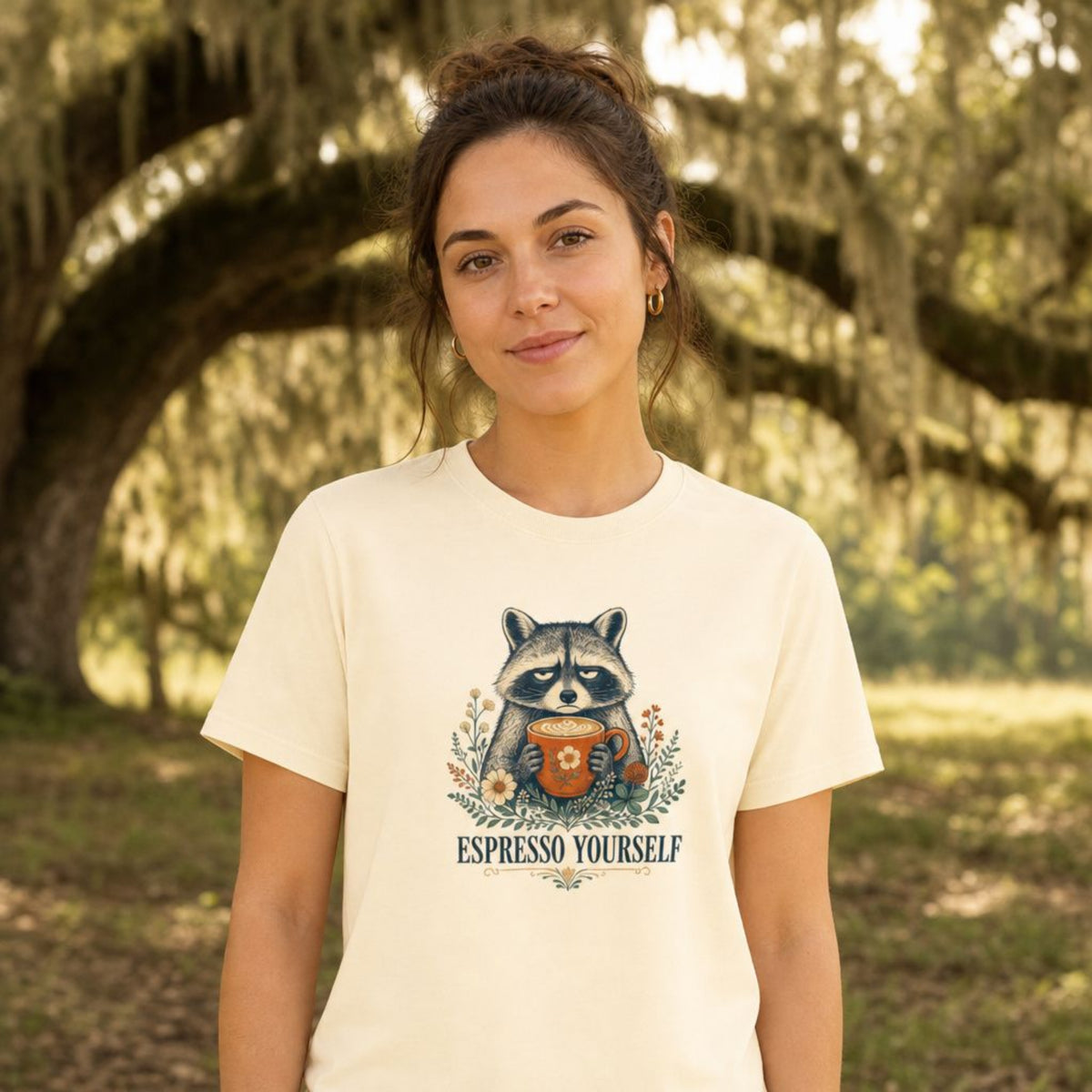 Espresso Yourself - Funny Raccoon Coffee T-Shirt