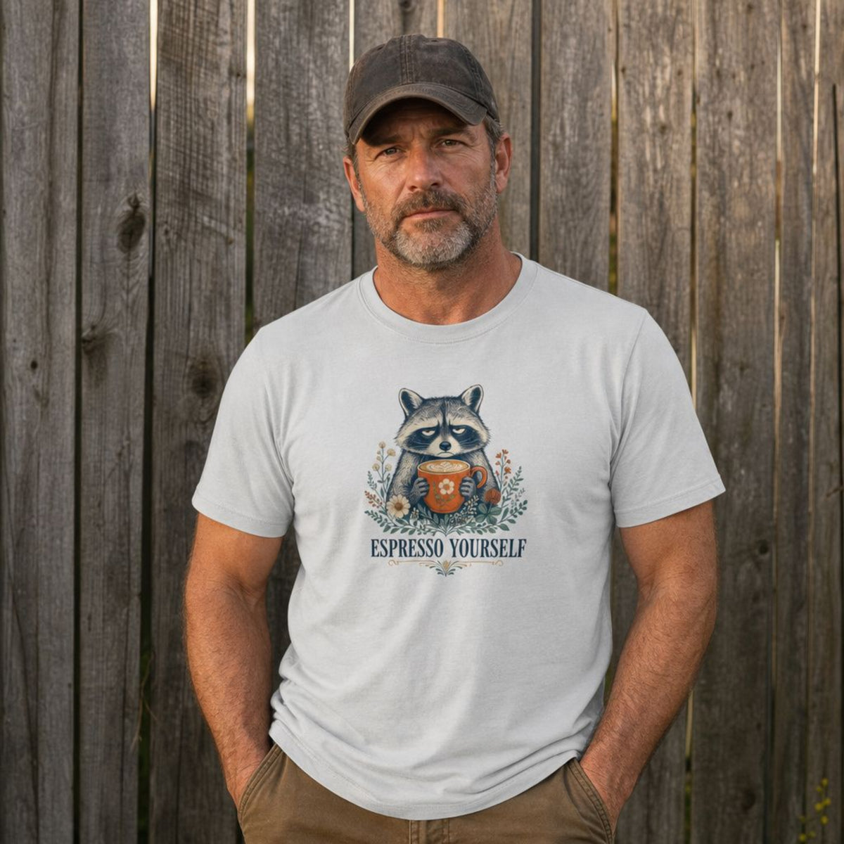 Espresso Yourself - Funny Raccoon Coffee T-Shirt