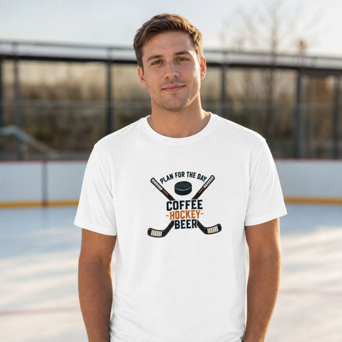 Coffee Hockey Beer T-Shirt | Funny Hockey Plan for the Day Tee