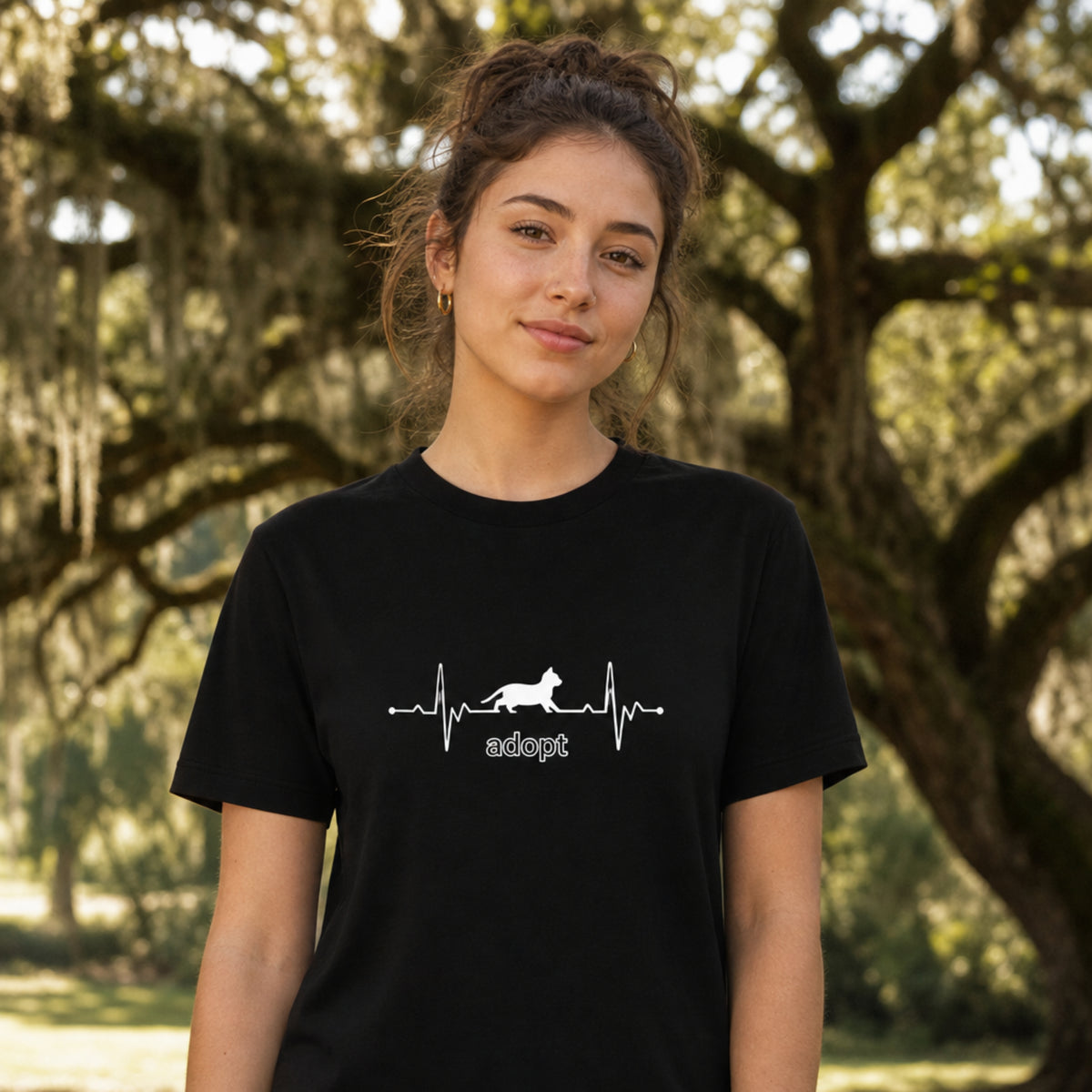 Adopt Cat Heartbeat T-Shirt - Rescue Cat Adoption Graphic Tee