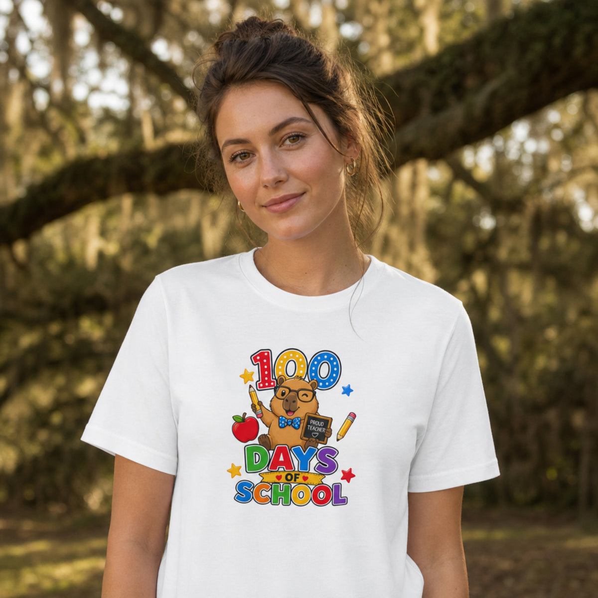 Proud Elementary Teacher Capybara 100 Days of School T-Shirt