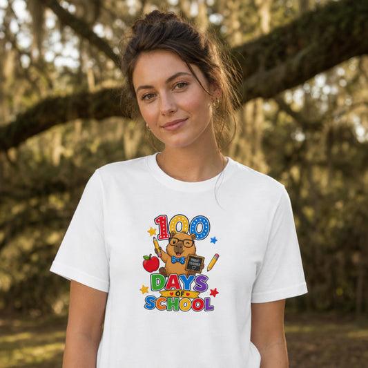 Proud Elementary Teacher Capybara 100 Days of School T-Shirt