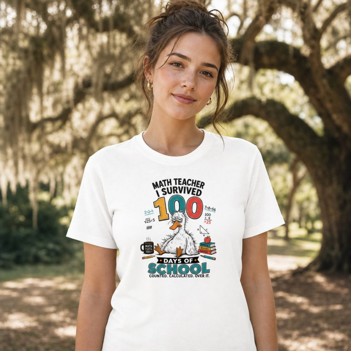 Math Teacher I Survived 100 Days of School Goose T-Shirt