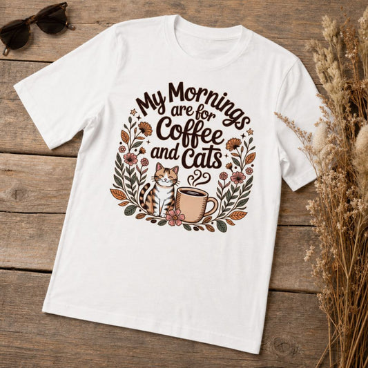 My Mornings Are for Coffee and Cats - Funny Cat Mom T-Shirt
