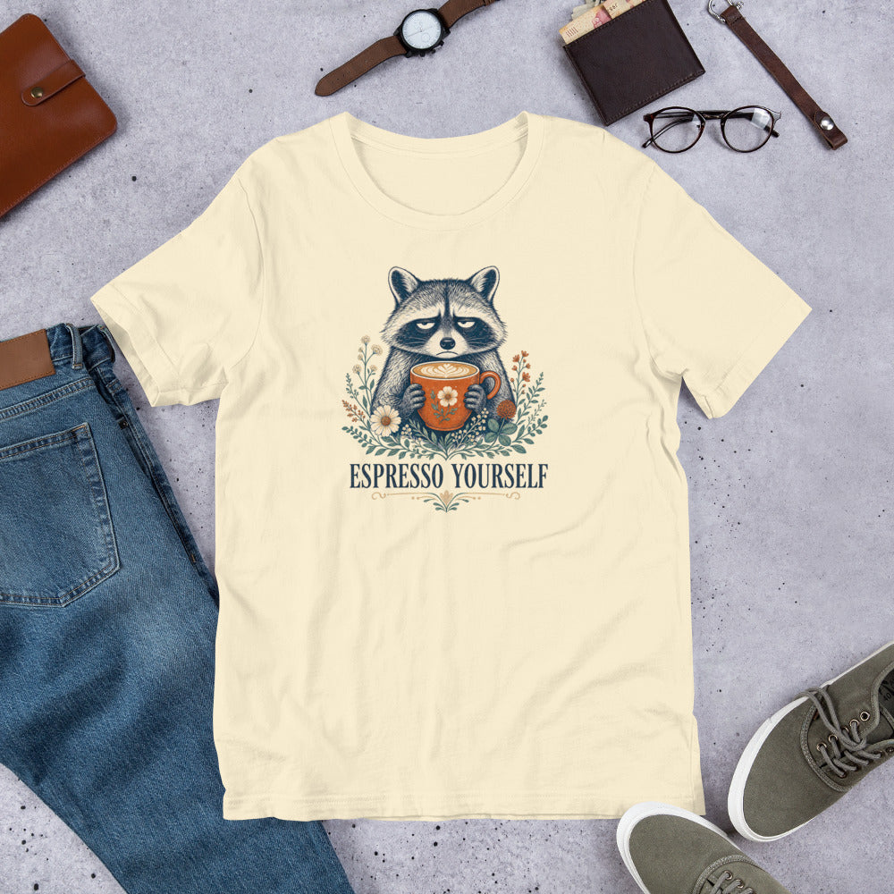 Espresso Yourself - Funny Raccoon Coffee T-Shirt