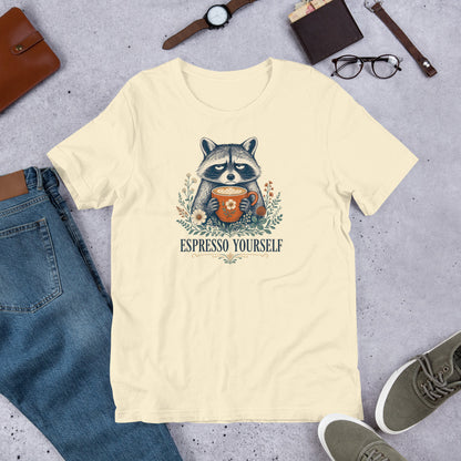 Espresso Yourself - Funny Raccoon Coffee T-Shirt