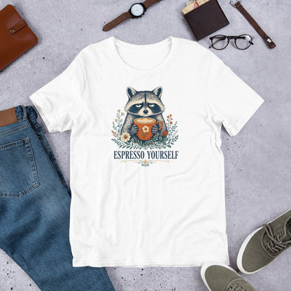 Espresso Yourself - Funny Raccoon Coffee T-Shirt