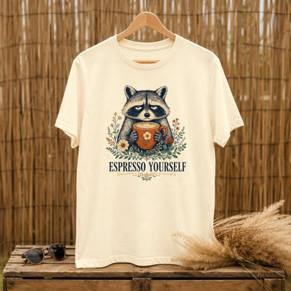 Espresso Yourself - Funny Raccoon Coffee T-Shirt