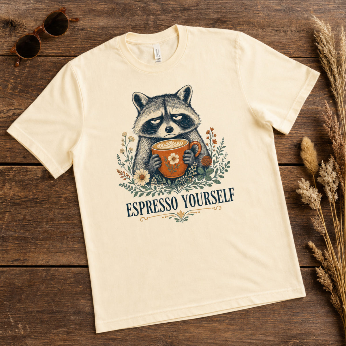 Espresso Yourself - Funny Raccoon Coffee T-Shirt