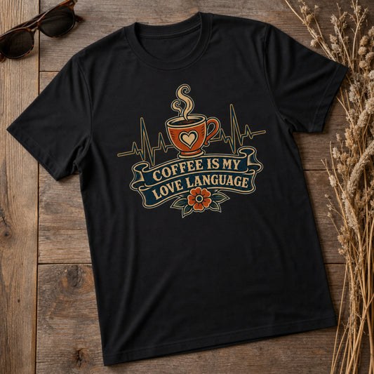 Coffee Is My Love Language T-Shirt - Funny Caffeine Heartbeat Vintage Graphic Tee