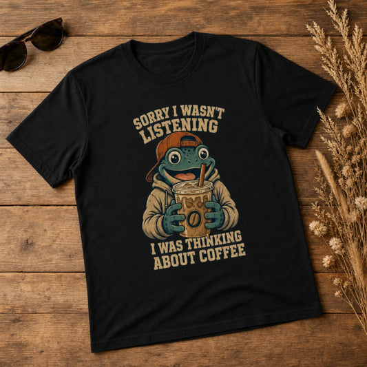 Sorry I Wasn't Listening - Funny Coffee Frog Graphic Tee