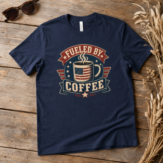 Fueled By Coffee T-Shirt - Vintage Americana Badge Tee