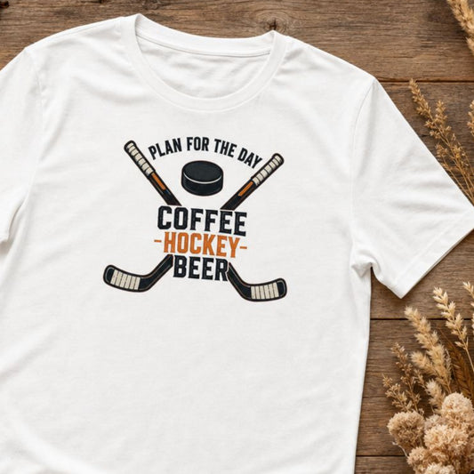 Coffee Hockey Beer T-Shirt | Funny Hockey Plan for the Day Tee