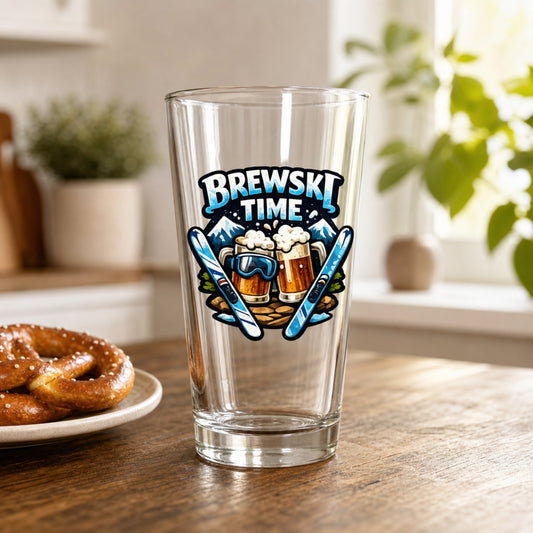 Brewski Time Pint Glass - 16oz Ski Glassware