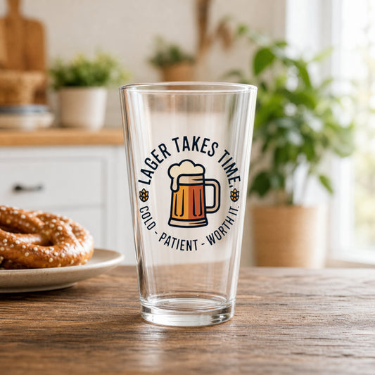 Lager Takes Time Pint Glass - 16oz Glassware