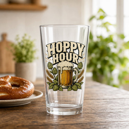 Hoppy Hour Pint Glass - 16oz Beer Glassware