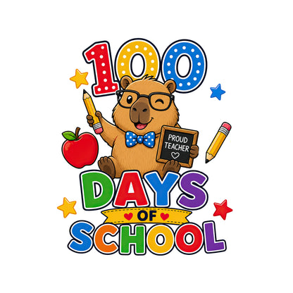 Proud Elementary Teacher Capybara 100 Days of School T-Shirt
