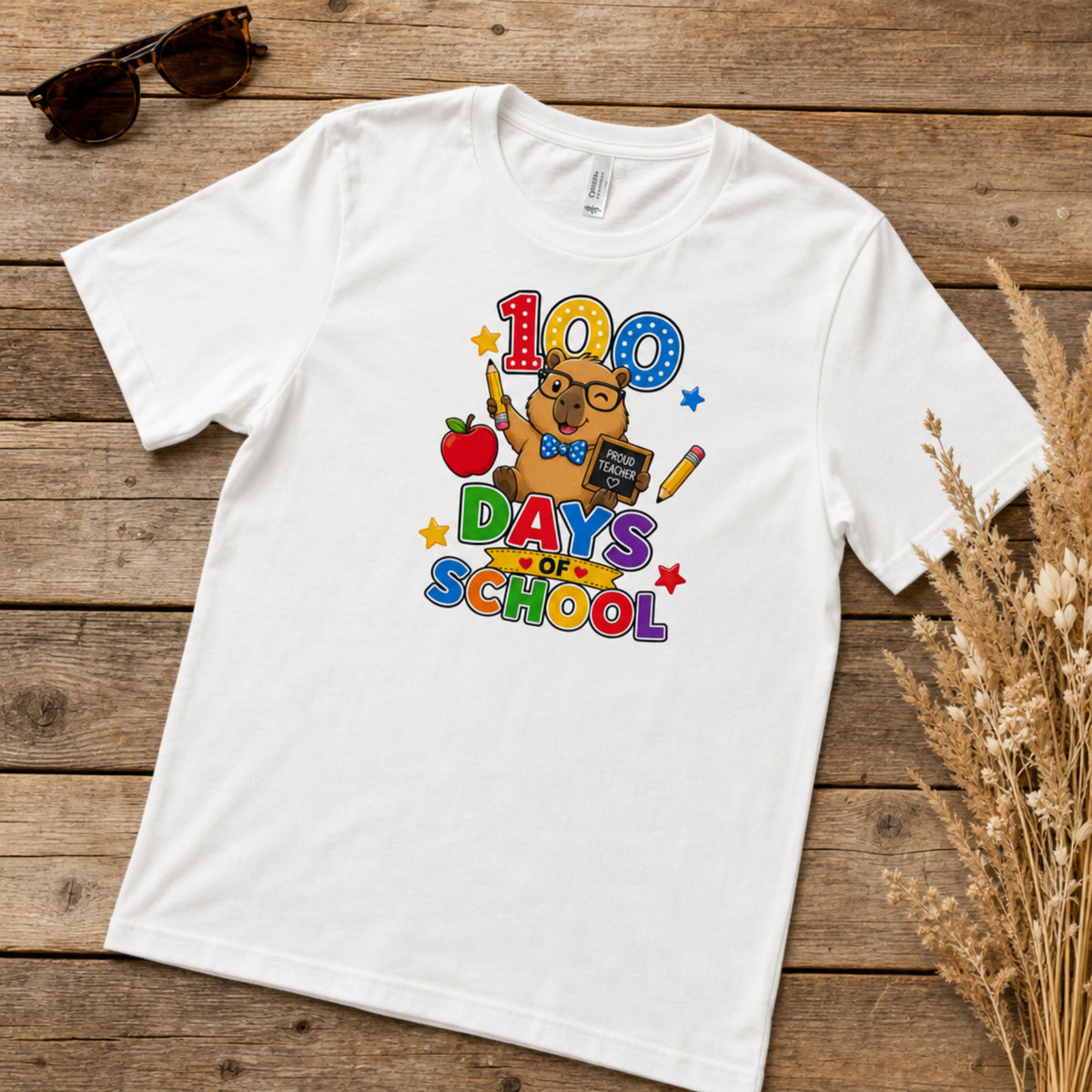Proud Elementary Teacher Capybara 100 Days of School T-Shirt