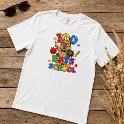 Proud Elementary Teacher Capybara 100 Days of School T-Shirt
