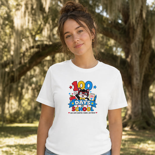 Tuxedo Cat 100 Days of School Kindergarten Teacher T-Shirt