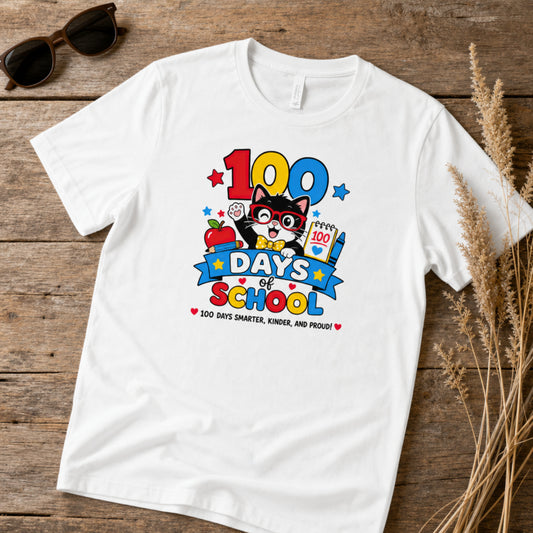 Tuxedo Cat 100 Days of School Kindergarten Teacher T-Shirt