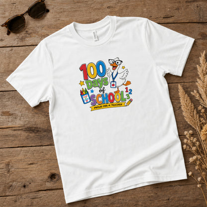 Proud Pre-K Teacher 100 Days of School Goose T-Shirt