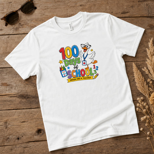 Proud Pre-K Teacher 100 Days of School Goose T-Shirt