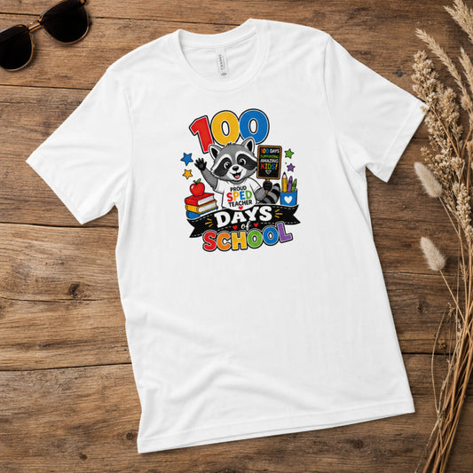 Proud SPED Teacher 100 Days of School Raccoon T-Shirt