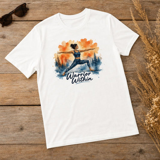 Warrior Within Yoga T-Shirt - Watercolor Warrior Pose Strong Woman Tee