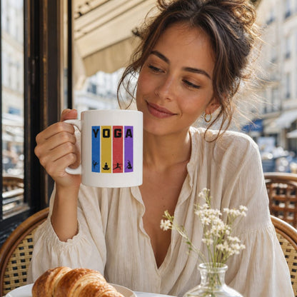 YOGA Retro Color Block Coffee Mug - Bold Yoga Pose Mug
