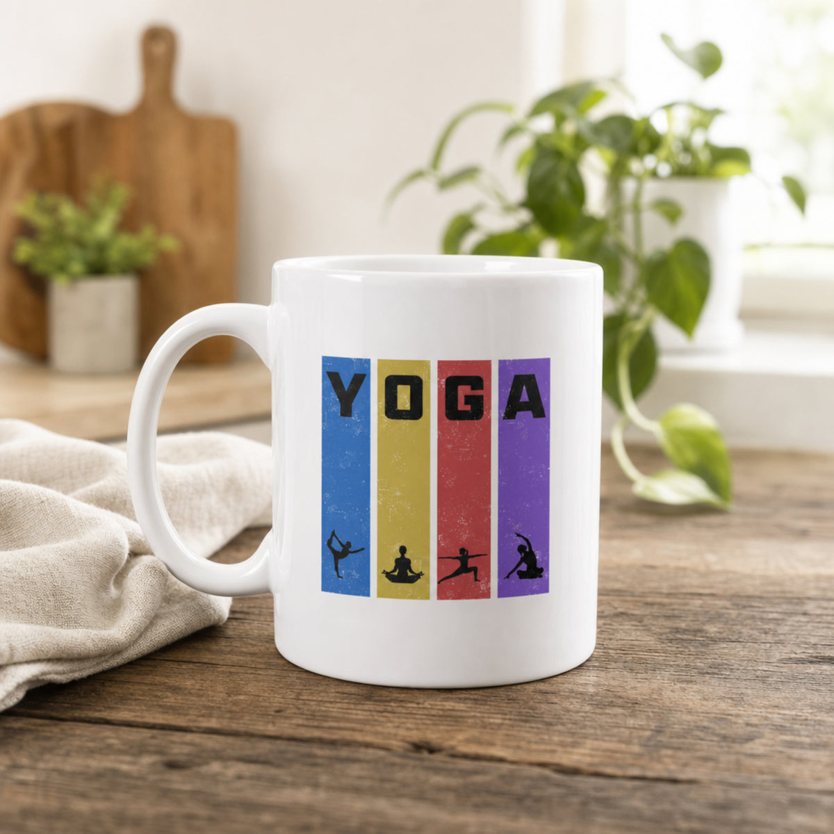 YOGA Retro Color Block Coffee Mug - Bold Yoga Pose Mug