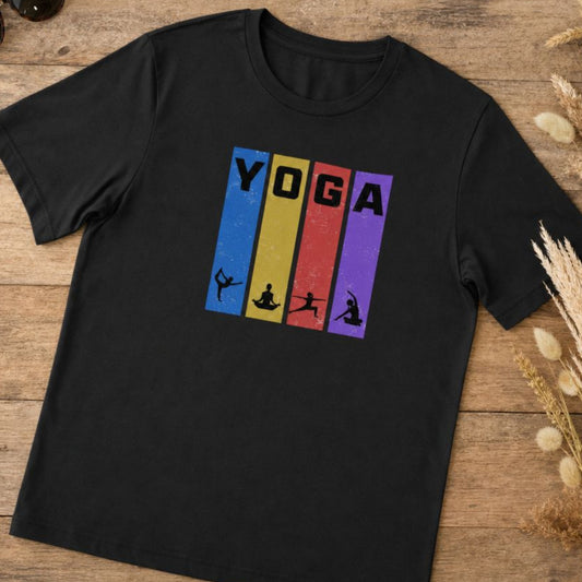 Yoga Lover Gift T-Shirt - Retro YOGA Pose Silhouettes Graphic Tee