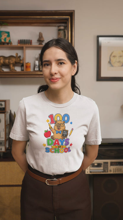 Proud Elementary Teacher Capybara 100 Days of School T-Shirt