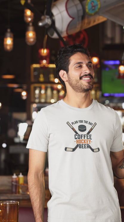 Coffee Hockey Beer T-Shirt | Funny Hockey Plan for the Day Tee